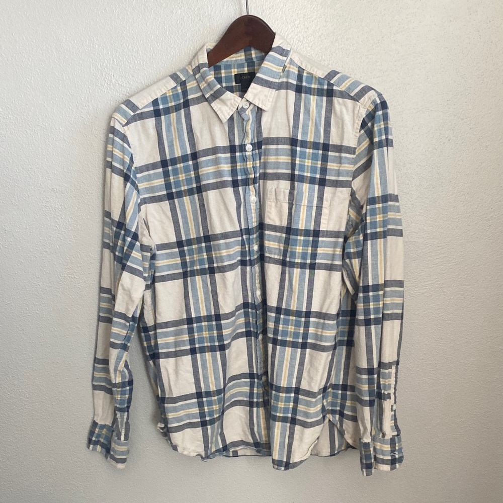 J. Crew Blue and Cream Plaid Casual Shirt